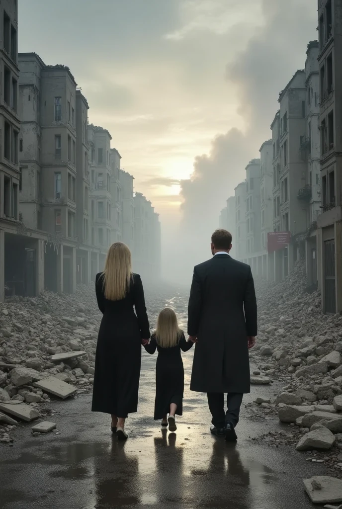 A blonde girl of about 28 years old and a dark-haired boy of 29 years old separated by a wall and in the middle of them two children in love