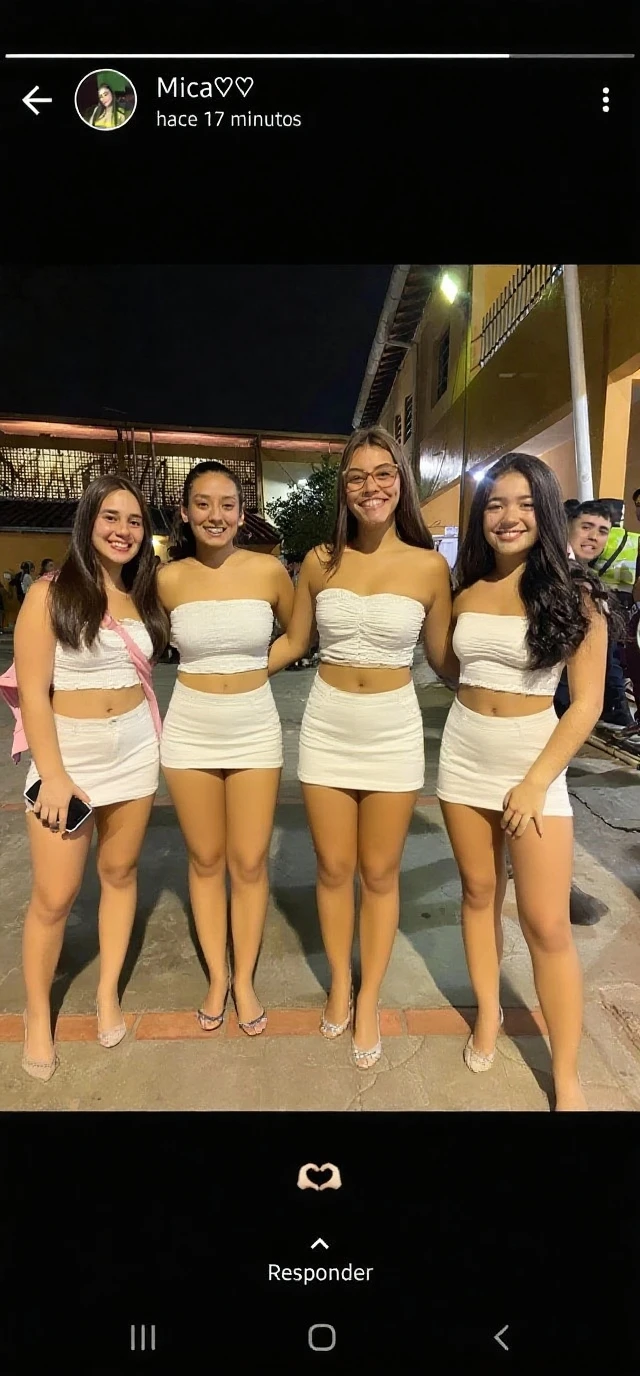 three very beautiful 13-year-old teenage girls, at an outdoor night music festival, totally naked, ((nudity)), smiling, very sexy, very slim, flat chest