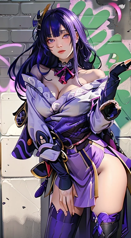 a close up of a woman with long purple hair pointing, inspired by Magali Villeneuve, fantasy art portrait, fantasy portrait art, detailed matte fantasy portrait, alice x. zhang, fantasy portrait, epic fantasy art portrait, beautiful fantasy art portrait, magali villeneuve', graphic artist magali villeneuve, fantasy genre portrait, epic fantasy digital art style,Masterpiece, Highest quality)), Detailed face, ， full bodyesbian, Full of details, cleavage showing , tattoos on boobs