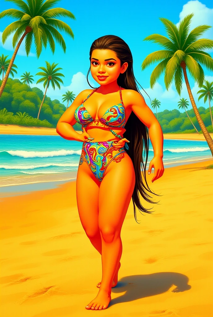 Ariana Grande with yellow skin tattoos everywhere sexy in bikini full body boondocks animation style 