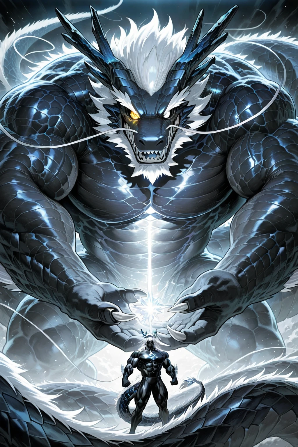 Godzilla, (Tentacles)Entangled in erect penis, (Tentacles)He is sucked by her and moans with pleasure, climaxes and ejaculates a large amount of semen from his penis.