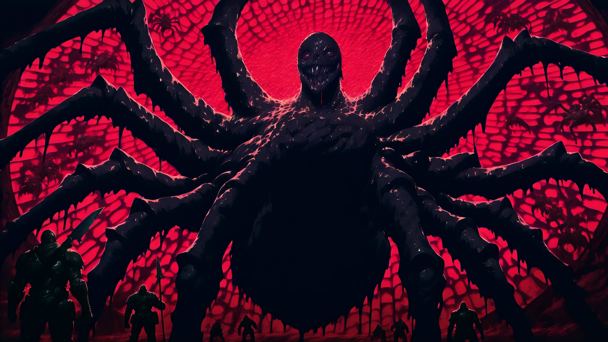 monsterlora,giant,spider,zombie,fx-monsters-xl-meatsack,creature,monster,zy_monster,taur,monster,ultraviolet light,ultraviolet,bodypaint,paint splatter,monsterlora,giant,spider,zombie,fx-monsters-xl-meatsack,creature,monster,zy_monster,ultraviolet cyberpunk bloodborne girl fighing epic corrupted spartan electric black horsman monster in dark church full ogf uv stained glass corupted holy , windows ,epic horror fx 1.0 high detail horse man with spear, shield, spartan hhelmet jumping at the girl;, but shes faster, high detailed cute huntress with high detail weaponary , shooting monster with epic FX 1.0 perfect boss design, black armored carapace with pulsing UV sigils, manifesting trick-weapon spider limbs, razor-sharp teeth dripping luminescent blood, transformed kitchen space with broken pillars and floating knives, perfect arena setup, multiple phase indicators, runs, occult vibe, dark fantasy, 32k epic detail masterpiece