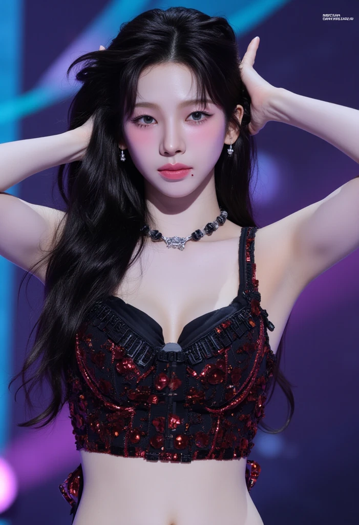 13 year old teenage girl with pale skin and long hair, Straight black hair. big, dark eyes , With an intense and enigmatic look. Wear Orphan movie clothing styles, With a more elegant and sophisticated touch, Matching her mysterious and intense personality. Overall, Her appearance will be impressive, Attract curious and intriguing looks. flat-chest, Cinematic lighting, chromatic abberation, Backlighting, masutepiece, high details, High quality, 4K.