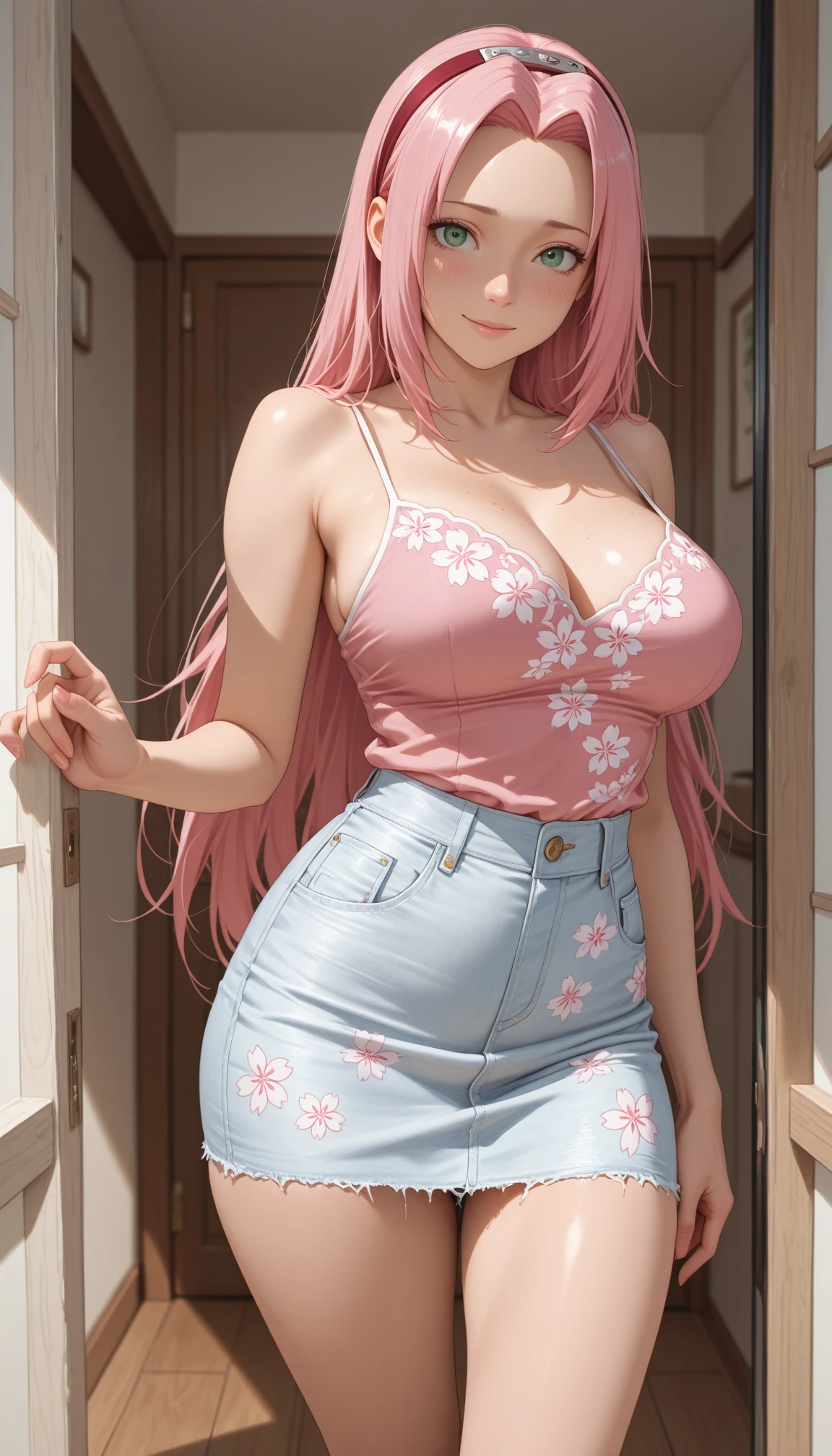Sensual hermosa mujer cabello rosa coletas , cuernos de dragon ((Ilulu, kobayashi san chi no maid)) cuerpo esbelto tetas grandes playera negra muy ajustada casi transparente short jeans imagen 1.2 high resolution perfect detailed sensual smile with high resolution 12k 