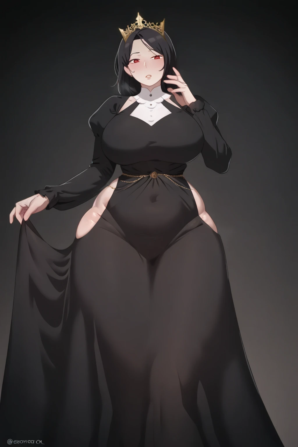 ((best quality)), ((masterpiece)), (detailed), perfect face, full body, black dress, black hair, long hair, hime hair style, elf ear, big tits, big ass, white pale skin, flower background
