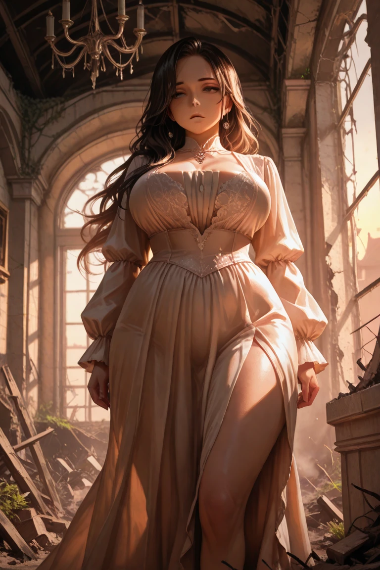 A stunning woman with an extremely curvy figure, large bosom, and deep cleavage that will leave you breathless.
