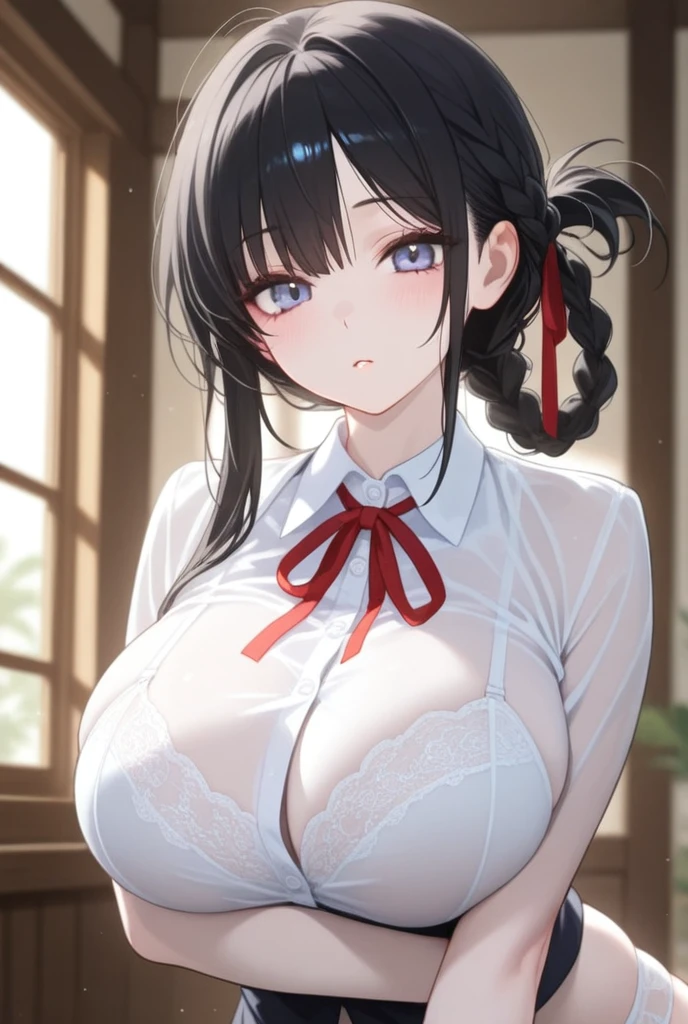 One Woman, alone, middle aged, Beautiful middle aged woman、I could see the whole body、 ((short hair)), ((Brown eyes, Beautiful eyelashes, Realistic eyes)), ((Detailed face, blush:1.2)), ((Smooth texture:0.75, Realistic texture:0.65, Realistic:1.1, Anime CG style)), ((Glamorous Body)),((Big Breasts)), Dynamic Angle, Perfect body, ((Light purple transparent blouse, Red Skirt))、(Hotel stairs)、that&#39;the wind is strong、(Very embarrassing panic smile)、I can see her panties peeking out in front of me.., Angle looking up from the top of the stairs、 (((The wind blew up her skirt、Your pants are completely visible..、Pink Floral Panty Star Piece, Highest quality, High resolution, Pixel perfect, 8k,))), 