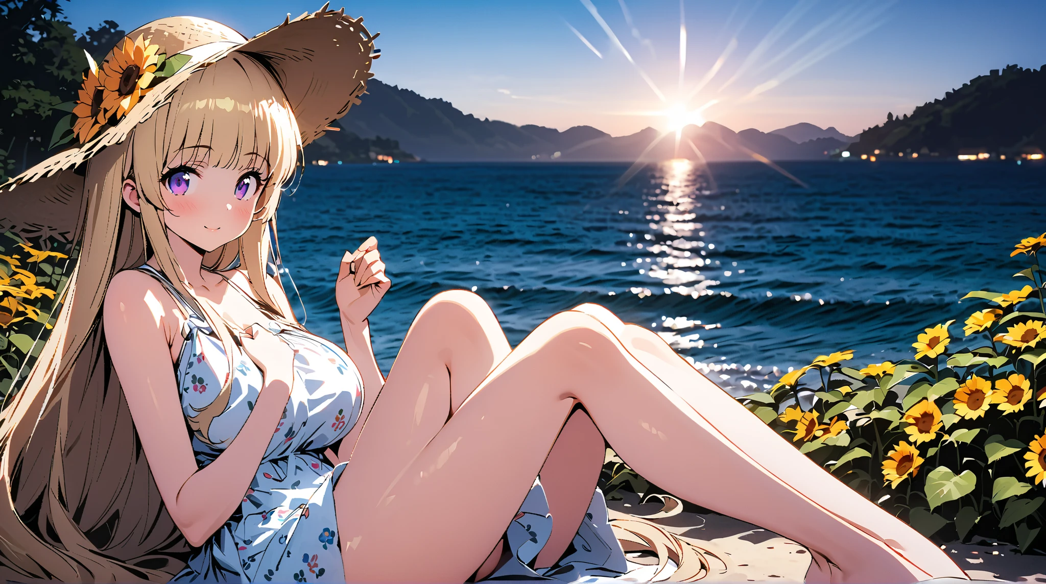 (masterpiece:1.6), (highly detailed:1.2), cinematic lighting, hi-fi, (perfect anatomy:1.2), sharp focus, perfect face, perfect eyes, perfect hands, perfect fingers, 

a young european woman laying in chaise lounge on the beach, lost in thought, sunlight gently caressing her skin,(introspective:1.2) (melancholy:1.2), her mind drifting to simpler times,(reflective:1.2) close-up of her deep red eyes gazing beyond the horizon, (soft light:1.2) dappled sunlight through leaves dances across her face,(healing:1.2) exposing vulnerabilities just beneath the surface,(emotional catharsis:1.2), Taihou, micro bikini, SFW

beach, sea, sand, palm trees, cloudless blue sky,(peaceful:1.2) 

Composition:(rule of thirds), Style:(anime), Action:(stillness), Describers: (thoughtful, vulnerable), Colors:(sun-kissed browns and golds), Lighting: (warm, diffused), Framing: (medium close-up), Details: (beads of water on skin, each blade of grass, leaf veins), Epoch: (contemporary), Weather: (calm, sunny), Aesthetics: (serene, emotive), Mood: (contemplative, hopeful), Material: (smooth skin, cool water), Emotion: (release, acceptance), Surroundings: (greenery, azure sky), 