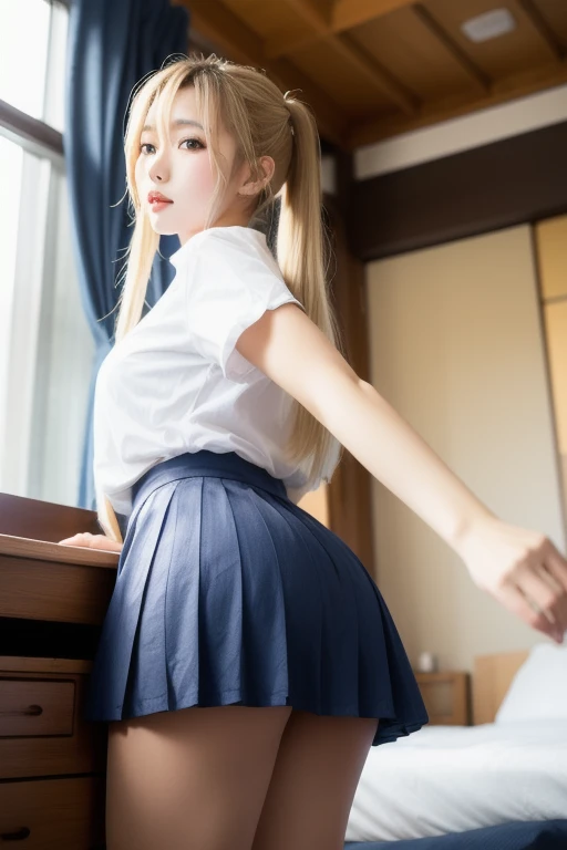blonde woman, Jessica Simpson,  in a sailor outfit posing on a floor, cute schoolgirl, hyperrealistic schoolgirl, a hyperrealistic schoolgirl, realistic schoolgirl, dressed as schoolgirl, school girl, alexa grace, blonde goddess, of a schoolgirl posing, sailor uniform, girl wearing uniform, blonde girl, sexy girl, beautiful blonde girl, blonde, tight attire, on knees, back view