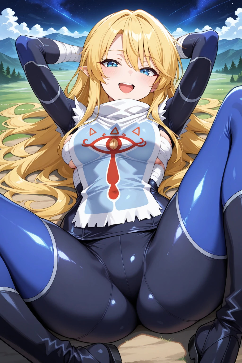 score_9,  Alice Zuberg, One girl, Alice Zuberg,Open your eyes, Braided Ponytail,Long Hair, shoulder alone, very Long Hair,Blonde,Fully nude,With nipples,Pussy in full view,Sex with one man,in the forest,Bukkake,2 men penis