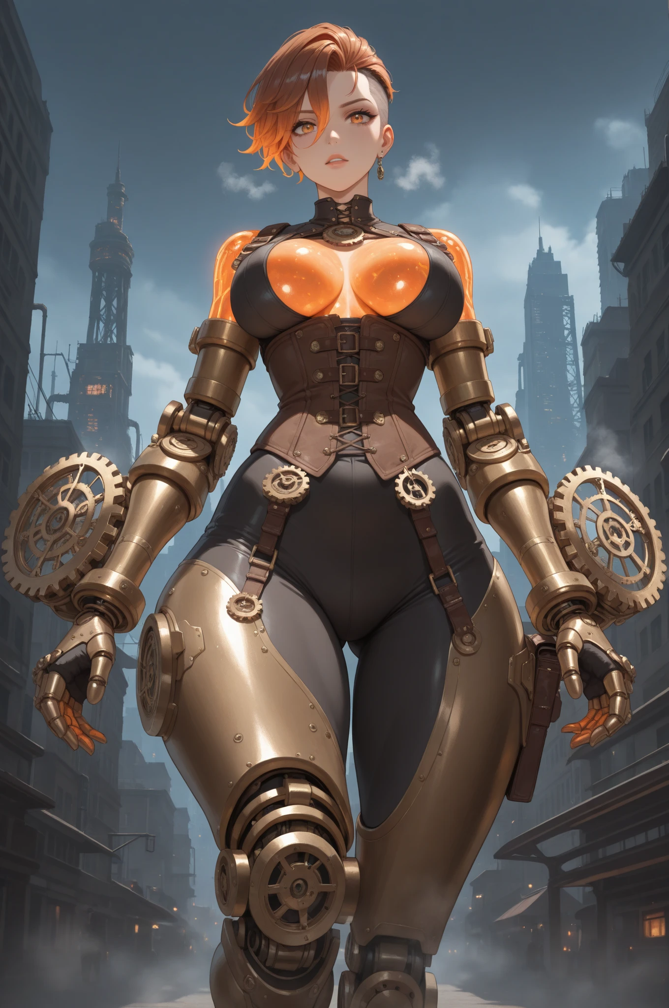 feminine sexy robot, steampunk, full body latex bikini