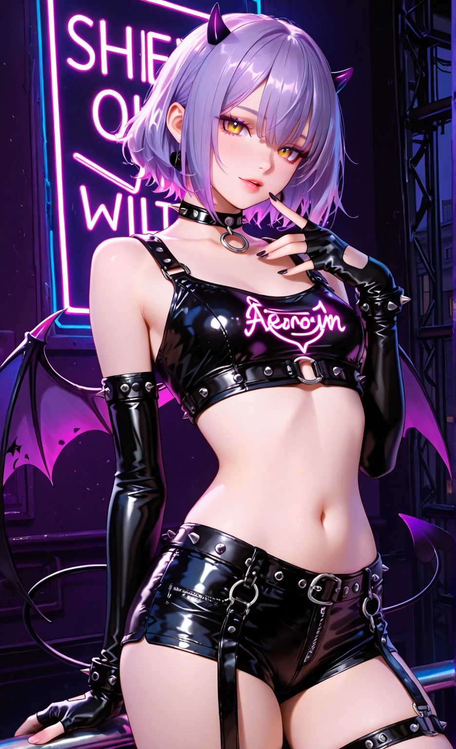 (detailed seamless black skirt),(best quality, highres, ultra-detailed),[dark]+[edgy], [fashion], [black], [cloth], [trendy fashion design], [silhouette], [textures], [contrast], [shadow details], [movement], [urban chic], [grunge vibes], [attitude], [stylish], [street style], [fierce], [confident pose], [high-fashion runway], [bold], [modern], [powerful], [bold makeup], [dramatic lighting], [city backdrop], [mysterious], [sleek lines], [creative shapes], [edgy accessories], [unique style], [fashion forward], [punk influences], [rebellious], [rock and roll aesthetic], [striking], [attention-grabbing], [daring] midriff exposed breasts, black jacket with skull pattern