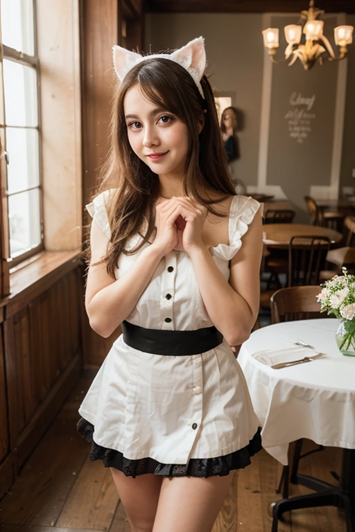 (RAW Photos, highest quality), (Realistic, photo-Realistic:1.3), masterpiece, Very delicate and beautiful, Very detailed, CG, Unity , 2k wallpaper, wonderful, In detail, 軽いsmile, Very detailed CG Unity 8k wallpaper, Large file size, Super detailed, High resolution, Absurd, Soft Light, (((Medium Hair:1.3), Short bangs, Brown Hair、Floating hair NovaFrogStyle)), Beautiful detailed girl, Detailed fingers, Very detailed eyes and face, Beautifully detailed nose, Beautiful fine details, Long eyelashes, Light on the face, View Viewer,((smile:1.4)),((Maid clothes:1.5)), (((Roll up the skirt yourself))), (I lifted it myself),  ((Showing off panties:1.5)) , Panties focus, One girl, cute, young, Mature Face, (whole body:1.3),  Realistic face, Realistic body, Beautiful thigh details, 