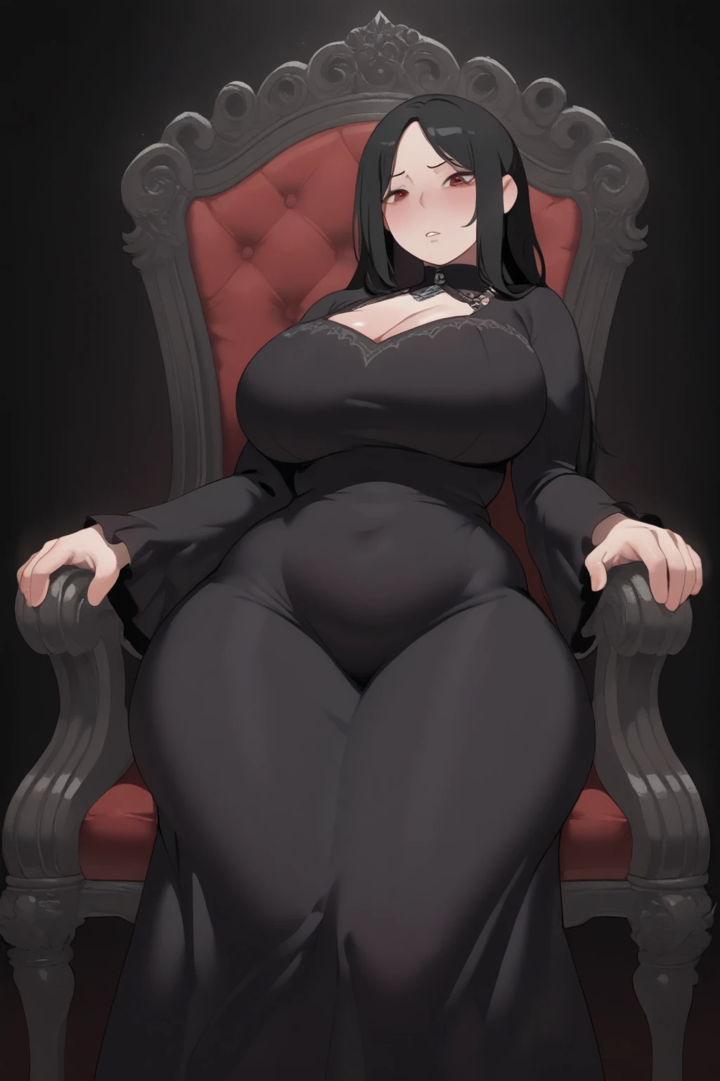 couple, (woman, huge , huge butt, black dress suit), (man, medium muscles, black suit), sitting, chair, mansion interior, 2d, masterpiece, best quality, extremely detailed:1.3