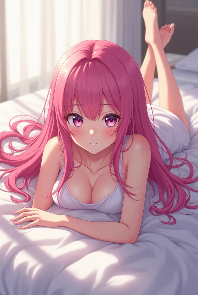 A big ass anime girl on a bed lying down and in a sexy position