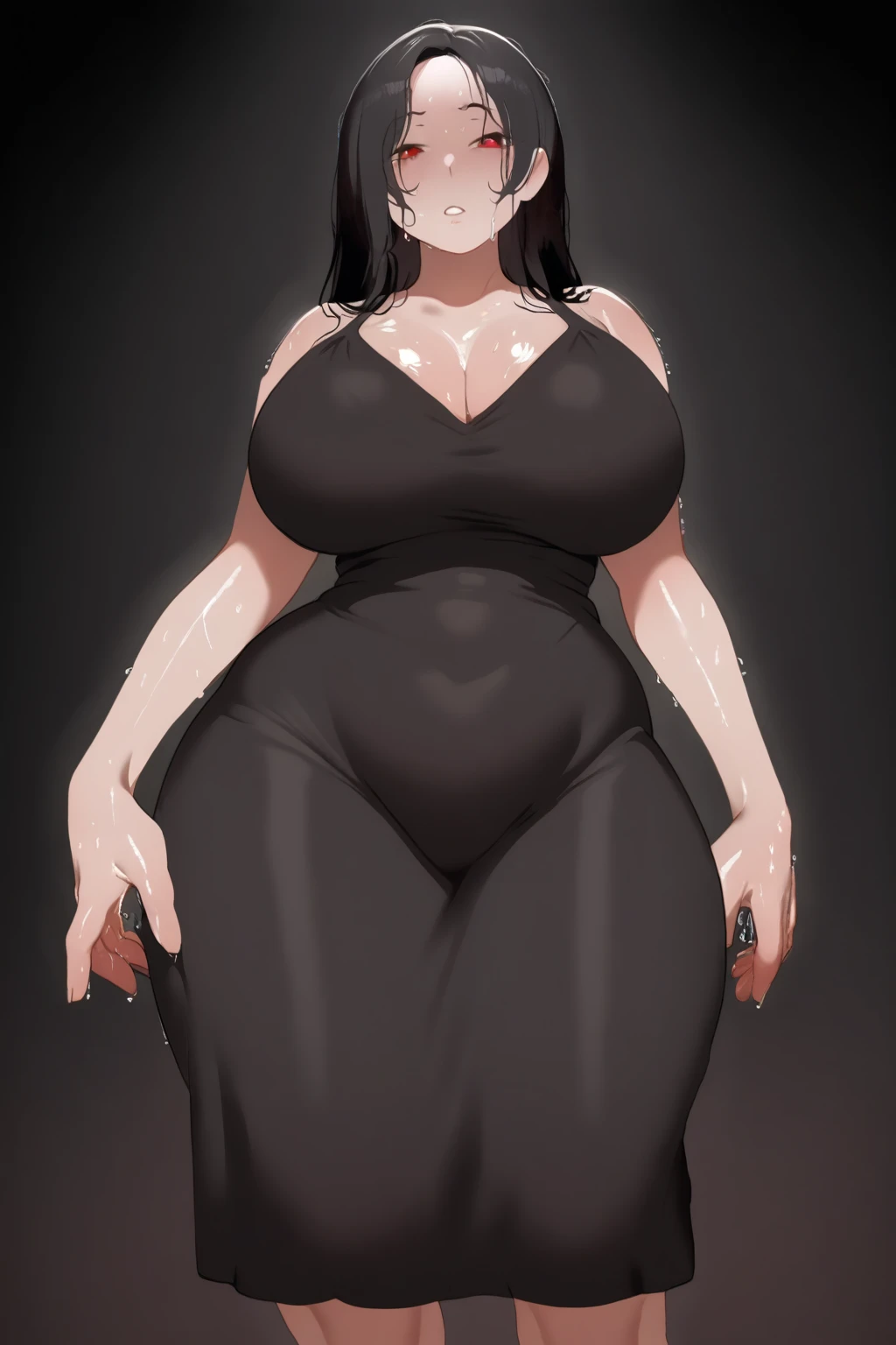 Plump year 21 big breasts black hair brown eyes chubby smile bear girl black leotard longer hair