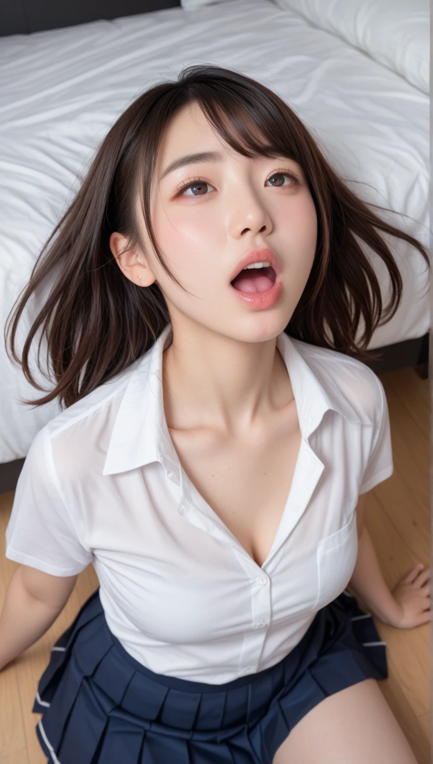 1little girl, japanese student, open clothes, school uniform, white shirt navy skirt, lingerie, nipples, (sweat), (((cum on body))), library room, ((10 years old)), , looking at viewer, ((cum)), (tongue), ahg, (rolling eyes), cum,wet, drooling, (anguish), (water eyes:0.6),  RAW photo, best quality, masterpiece, NSFW, pov, looking at viewer, realistic, extremely detailed CG unity 8k wallpaper,