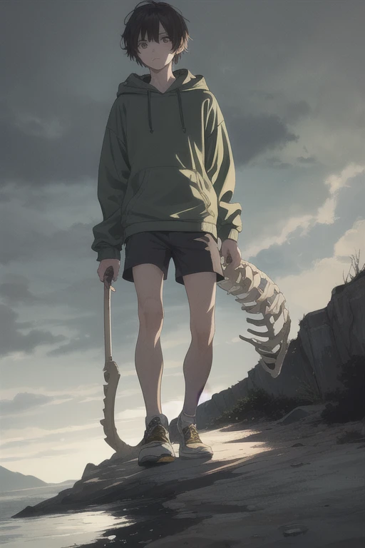 a pretty Male, brown skin ,black hair wearing a mage uniform, the man is walking with his back turned. post apocalyptic Manhwa style.