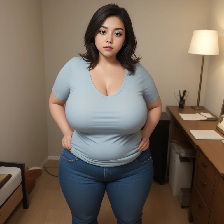 ((best quality)), ((masterpiece)), (detailed), perfect face, Woman randomly posing for a photo wearing a navy blue t-shirt and thigh high skirt, Fat Chan, Thick body, Tsk tsk, She has a jiggly, fat, round belly, korean girl, Attractive models, beautiful Thick female, Thick, Heonhwa Choi, widest hips, skinny waist and Thick hips, attractive plus size model, Thick thighs, Nene Tanaka's body, tanaka nene face. Fat Chan, full body view, wearing red sneakers, , A woman with good body proportions, big eyes, Big cheeks