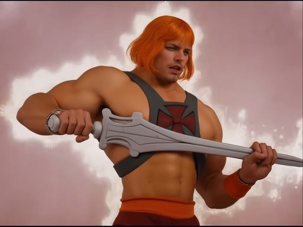 henry cavill is lion-o, (best quality:1.13), (realistic:1.1), (detailed:1.15),(skin details), Dappled Light, (look at viewer), (skin texture), (realistic texture skin), cinematic light, side lighting, ultra high res, best shadow, lightroom, cinematic, (intricate:1.4), high quality, intricate details, low contrast, detailed, lion-oQuiron character, 1boy, red hair, sword, rampage, blue outfit, <lora:quiron_lion-o_v2_Lora:0.9>
