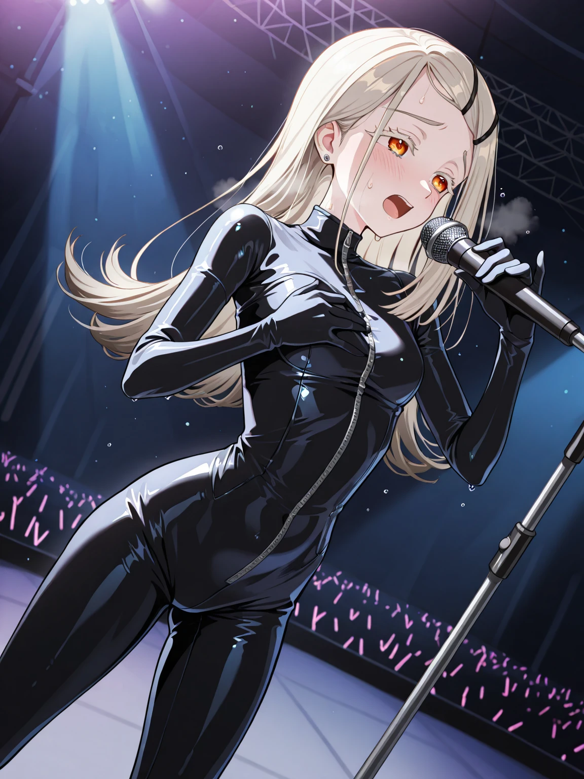 (最high quality, 8K, masterpiece: 1.3, Ultra HD, high quality, 最high quality, High resolution),1 girl,((Four Fingers,Middle finger:1.5)),(Five Fingers,Hands on hips:1.3),(Black bodycon dress:1.5),Black underwear:1.1,Micro Dress, Shiny Dress, (Elbow hand pockets:1.2), belly button:1.1, (Waist cutout:1.5),mini skirt, (Thigh-high socks:1.5),clavicle:1.1,Large areola,Puffy nipples, Huge breasts,O-ring:1.2, necklace, bracelet, Golden, jewelry,Hoop Earrings,pure,12 years old:2.0,Primary school students:2.0,Sweat:1.5,vapor:1.5,undefined,Big Tits:2.0,Glowing purple eyes:1.2,Looking at the audience,Absurd, brainwashing,Hollow Eyes:1.2,(long tongue:1.5),despise:1.7,Ecstatic expression:1.5,anger:1.7,excited:1.5,Taunt:1.5,beret,avert your eyes ,Full body portrait,(night,Canopy bed bedroom:1.2),(from below:2.1), 最high quality、4K、8K、High resolution、Must have:1.2、非常にdetailed,Hyper HD、Studio Lighting、Ultra High Definition Paint,Physically Based Rendering、極限までdetailedに、Professional specifications、Vibrancy and color、Blurred,Game CG, Anime screenshots, Official Art,アニメ Big Tits,Perfect body,Improved cost performance,masterpiece,c最high quality, Official Art, extremely detailed CG unity 8K wallpaper,Sharp focus: 1.5, Very detailed CG unity 8K wallpaper, Dark cinema lighting, Shiny skin, Glowing Skin,detailed,