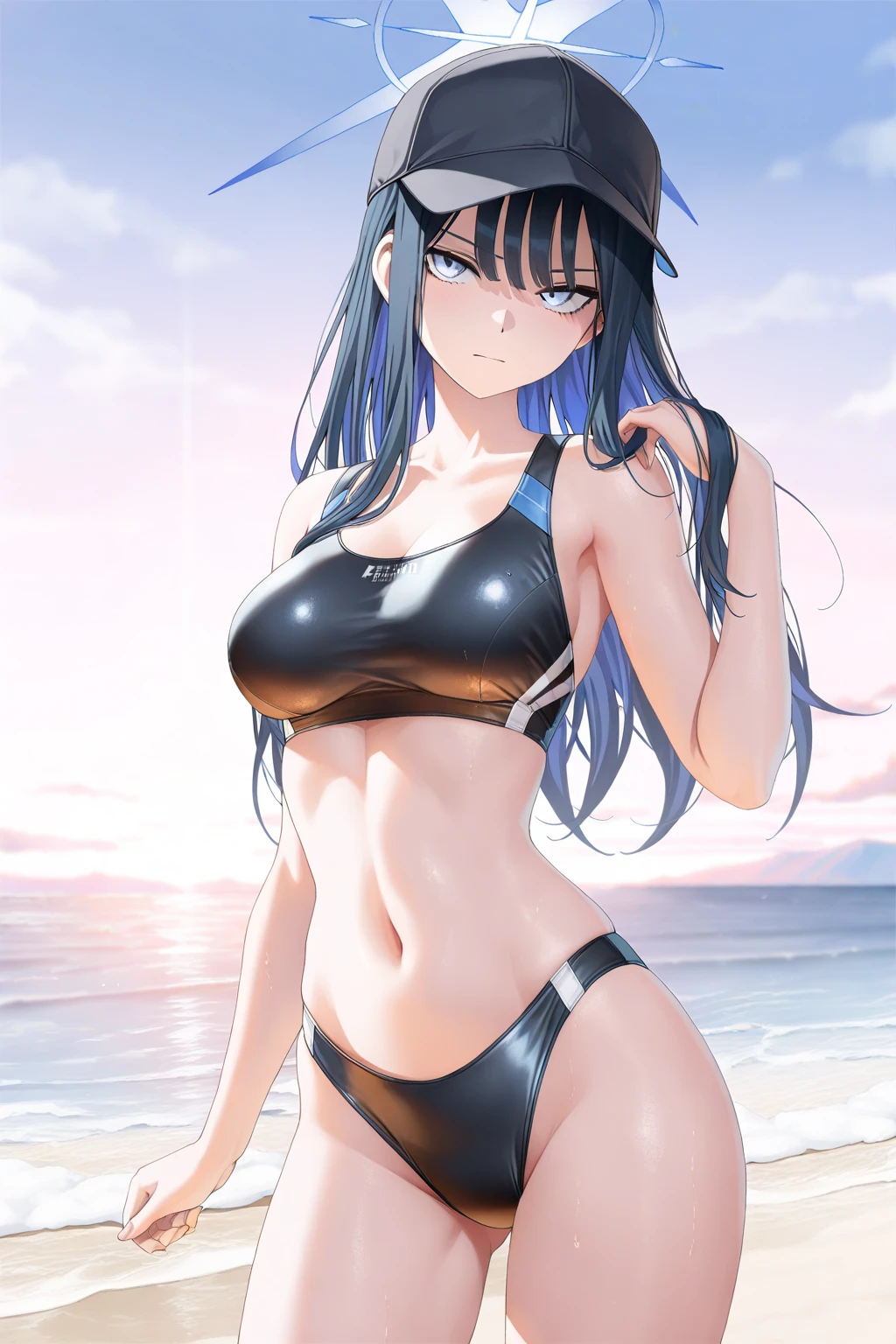 several young girls，seios extremamente grandes，Prengant，Milk secretion，seios macios，seios pesados，black swimsuit，dentro da piscina，Perna nua，Perna nua，cabelos preto e longos，seios inchados，The breasts are much larger than the heads，obscene expression，voleibol de praia