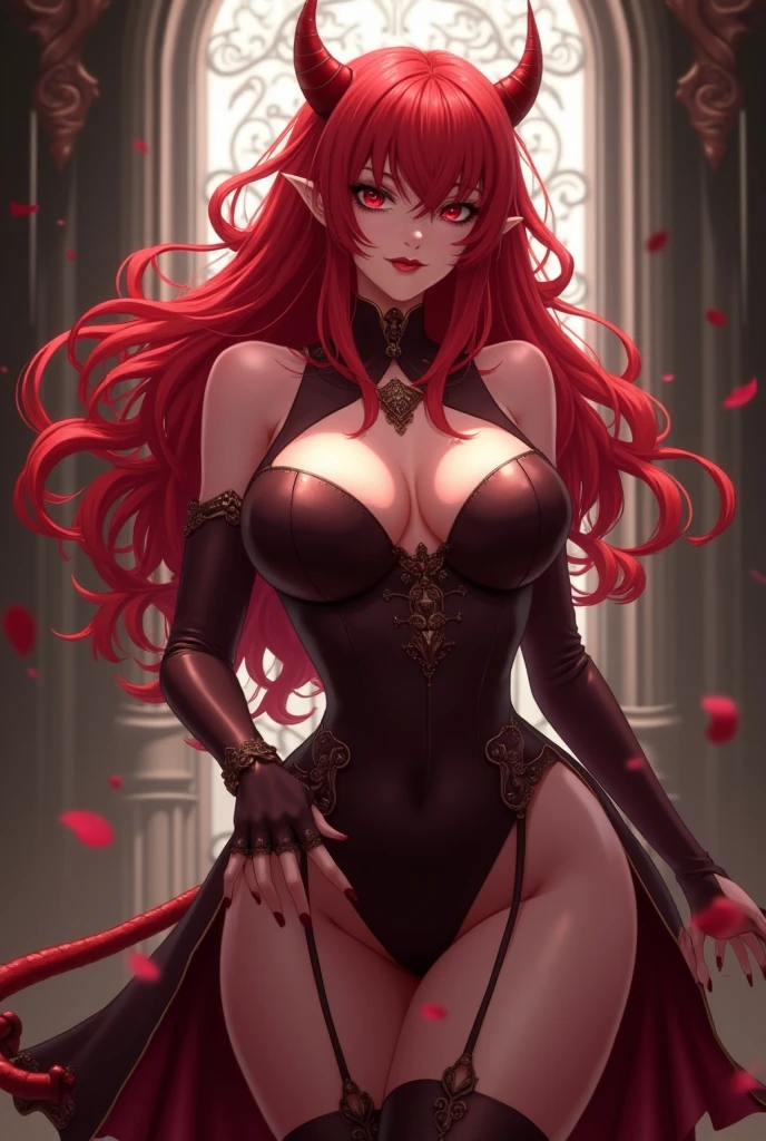 shoujo-style, one girl, solo,  (floral background), romance manhwa, russian girls in a fur coat, dominatrix, skinny, small breasts, pronounced feminine feature, (dark shot:1.22), neutral colors, (hdr), (muted colors), (intricate), (artstation), dramatic, intricate details, (technicolor:0.9), detailed, intricate, cinematic, detailed, small breasts, beautiful one-piece underwear, model pose,gold eyes, legwear garter, red hair, bdsm, choker, ornate lavish rich aristocrat royal mansion,music room,art,drapes,curtains,carpets,rugs,doors,(chaise lounge), detailed background,