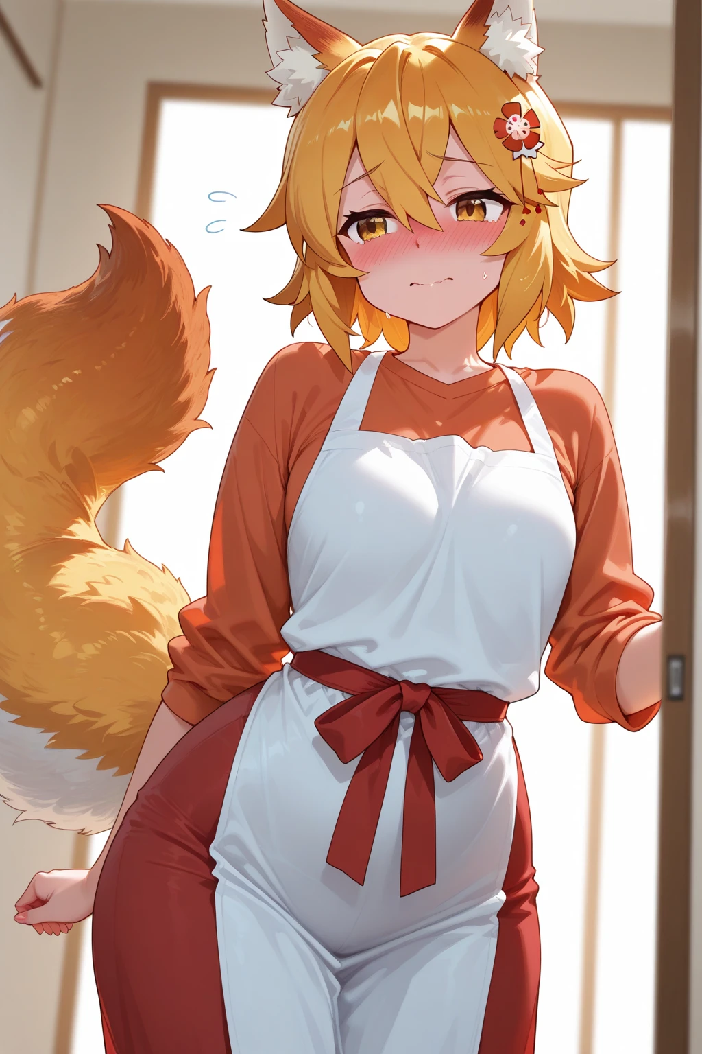 Best quality, 4K, Kemoshota, dynamic angle, kindergarten boy, mascot boy, short height boy, best quality, highres, ultra-detailed,a
realistic prompt, furry kemono boy, naked apron