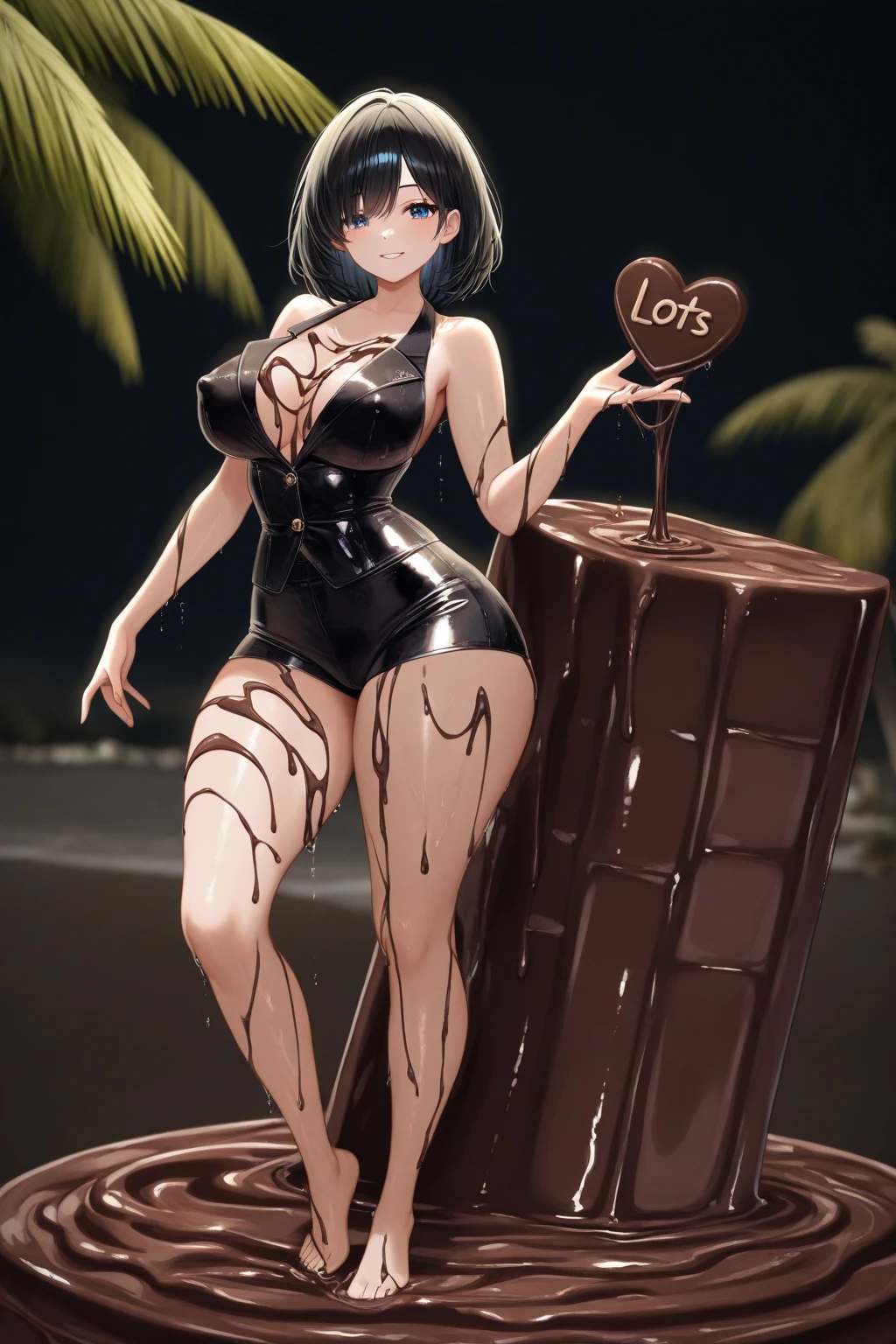 mavis dracula, ((short black hair, bangs, glowing blue eyes, makeup, narrow waist, skinny, medium breasts, striped thighhighs)), pelvic curtain, ((black panties, black bra)), full body, perfect body, (insanely detailed, beautiful detailed face, masterpiece, best quality) , (((solo))), (((1girl))), (((mature))), (extremely detailed 8k paper CG wall unit: 1.1), (cemitery, garden, night, night, bats on sky, castle), (smile evil face for the viewer), , ice cream, holding ice cream, mouth open, tongue out, licking