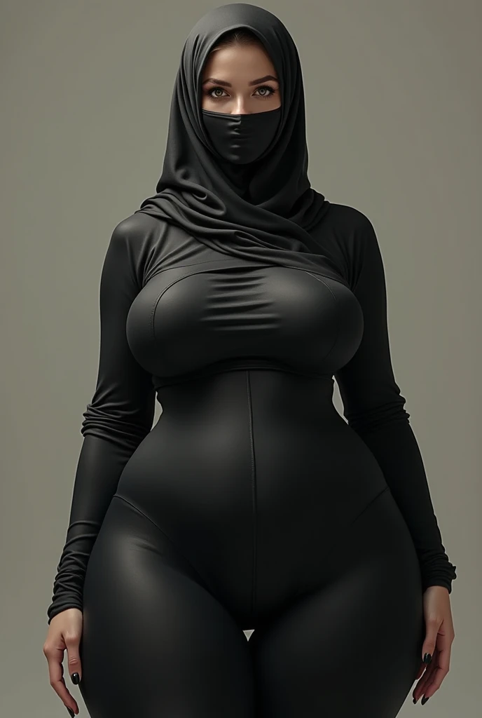 Girl wearing hijab, sexy body, with sexy fat abs, thick thighs, 4k resolution, thick body, large chest, large areole, sexy gesture, wear strict muslim outfit, realistic woman, western, vibrant color grading, bokeh, wear niqab.