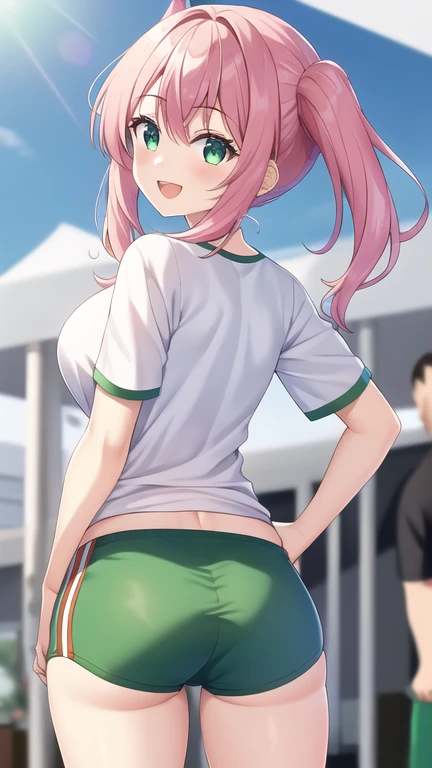 masterpiece, Highest quality, High resolution, 1 Girl,Lala Satalin Deviluke, Official Art,Long Hair, Ahoge, hair ornaments, Green Eyes, Bare chest,pink lace bra,Pull your bra up, Checked skirt, Green Skirt, sports warehouse, ((anger,Disgust)),,Skirt Lift,No panties,Sweat,((Detailed pussy)),((pussy focus:1.5))