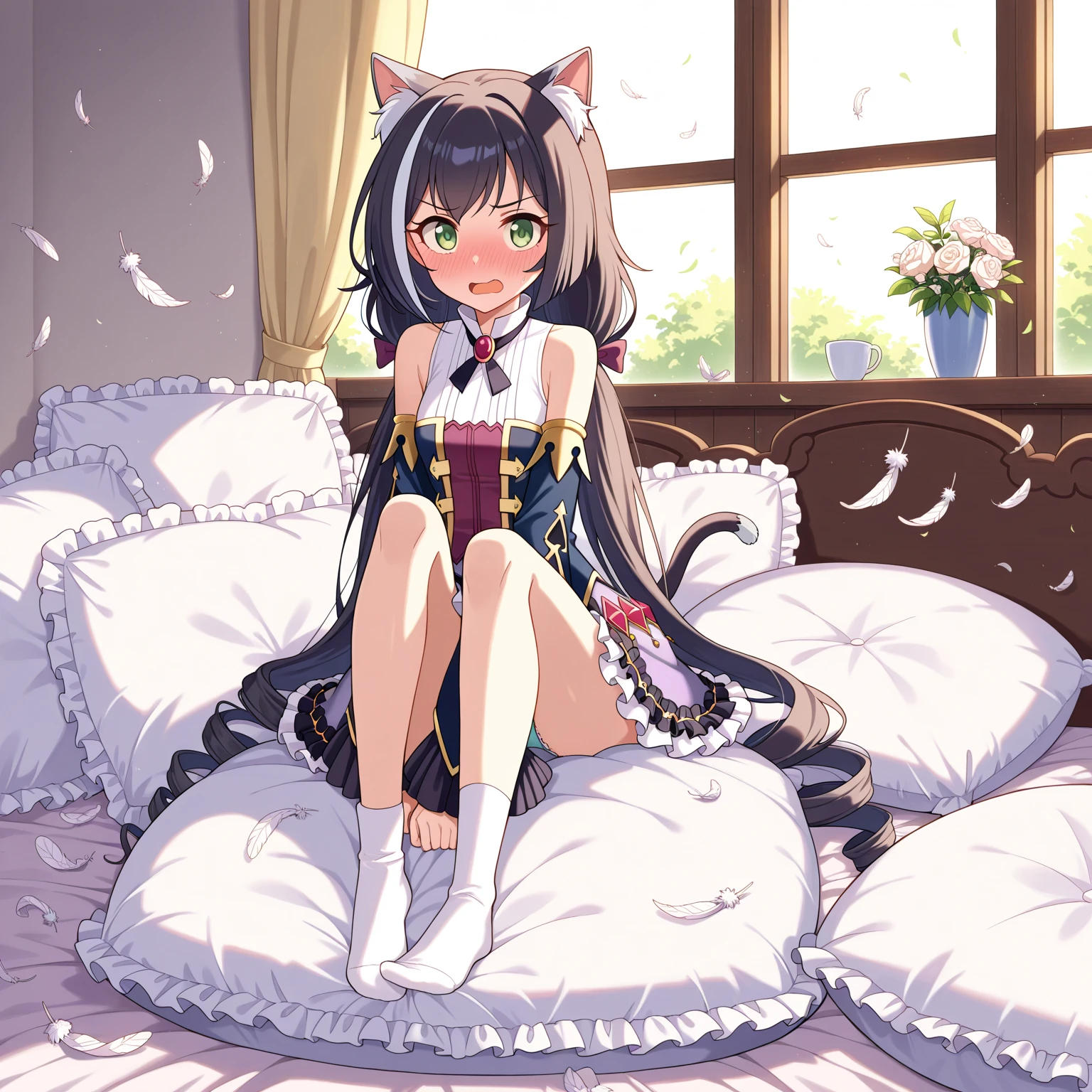 Cat lady,pinkdress,The reveal panties,white stockings
