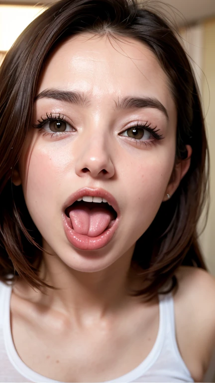 woman, beautiful girl, 、 Baby Face, Realistic skin of the highest quality, Eyes are focused, 20-year-old, Sticking out tongue, Focus on the mouth, Open your mouth, Long Tongue, saliva, Open your mouth , You can see inside the mouth, Open your mouth Sticking out tongue, Realistic tongue、Provocative eyes、look up、attractive、