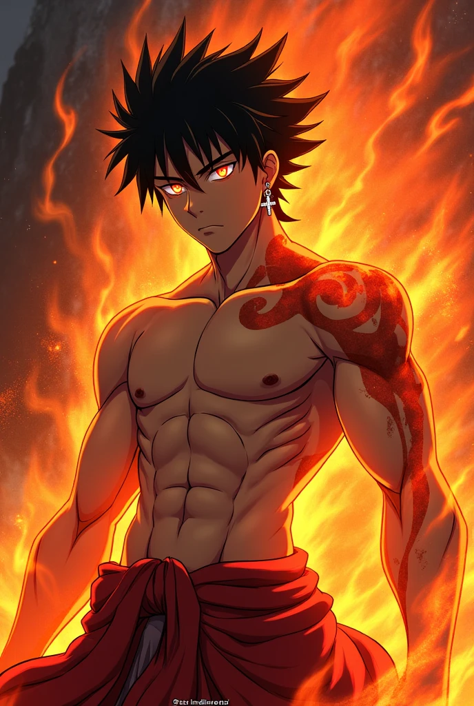 a cool,20代の男性,Manly black hair,short-haired,big earing,the whole body is covered with hairs,bodyhair,mustache,ape,Torn kimono,ripped clothing,tusk,yellow eyes,sharp big eyes,Rampaging figure,battleing,furred,Muscular masterpieces、well-muscled,Disheveled clothes,top-quality、(illustratio)