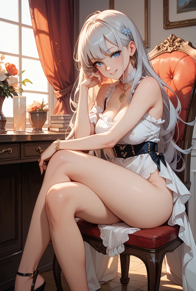high qulity，tmasterpiece，ultra - detailed，A high resolution，，nabel，比基尼，hand on her own chest，，The halo，full bodyesbian，An extremely delicate and beautiful girl，wide blue eyes，Raised sexy，8K，，Beth，sentado na praia，lacepantyhose,with her mouth open,,Cute nose,Cute and beautiful girl,The legs are relatively long,Big chest,The eyes are relatively large,long whitr hair，The eyeballs are relatively large,Eyes sparkle,Tender feet,The nose is relatively large,white color hair,No shoes，prette,bikini,at a forest,Long legs,超级prette又可爱的脸，jade foot，