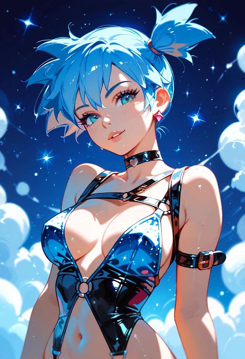 Bulma in erotic lingerie in seleste blue