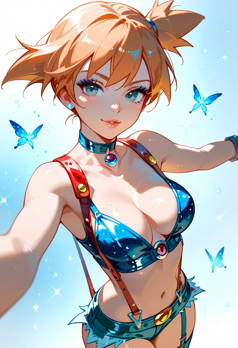 Skydive from an airplane，Sexy girl nipple，with short golden hair，huge tit，Strapless bra