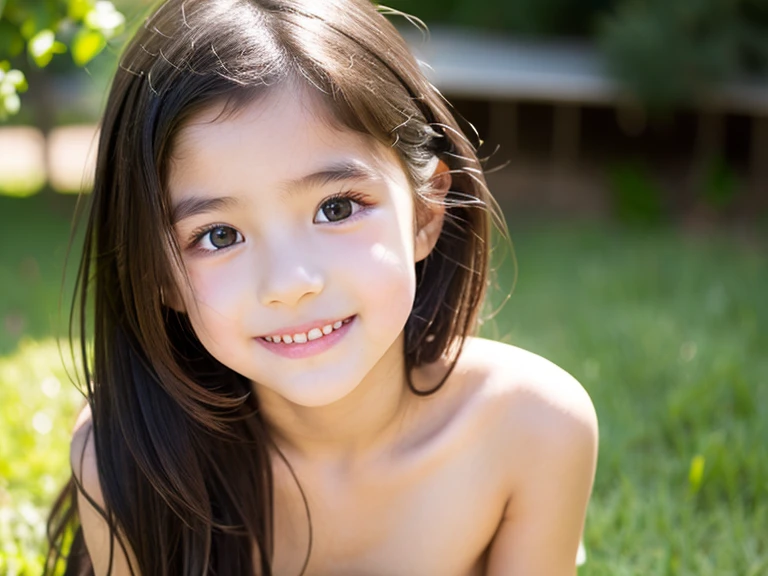 Best quality, gorgeous , white body, 10 years old, naked , Full body , Smiling lips, super detailed.
