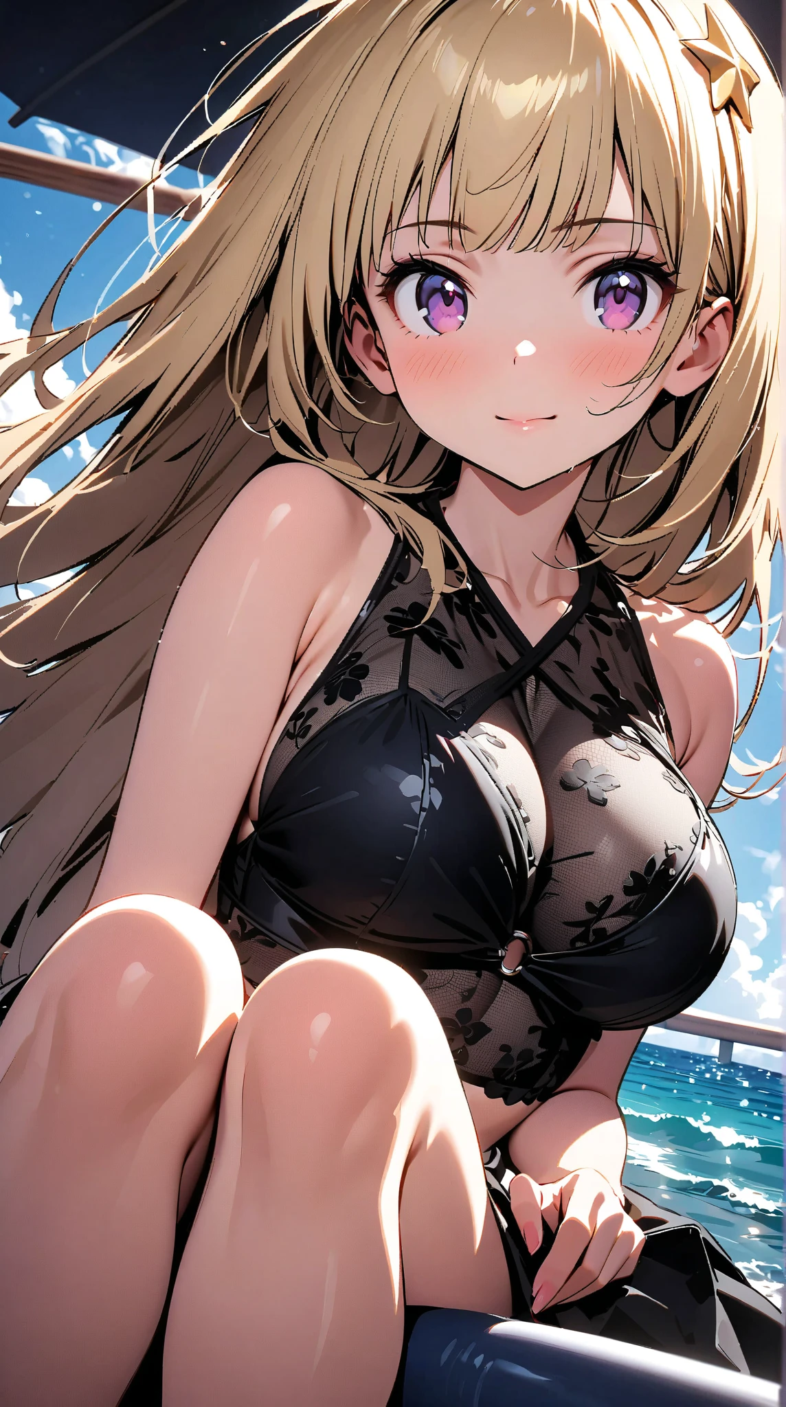 1 girl, 10 years old, stand, long hair, golden hair, purple eyes, ((purple underwear)), ((purple bra)), (happy), (smile), ((cowboy shot)), (medium breasts), (cleavage), (((showing underwear))), (((((skirt lift by myself))))), (from front), (from below), ((looking at viewer)), ((32K)), ((best quality)), ((ultra high res)), ((HDR)), ((uhd)), ((extremely detailed CG)), ((unity 32K wallpaper)), ((perfect anatomy)),