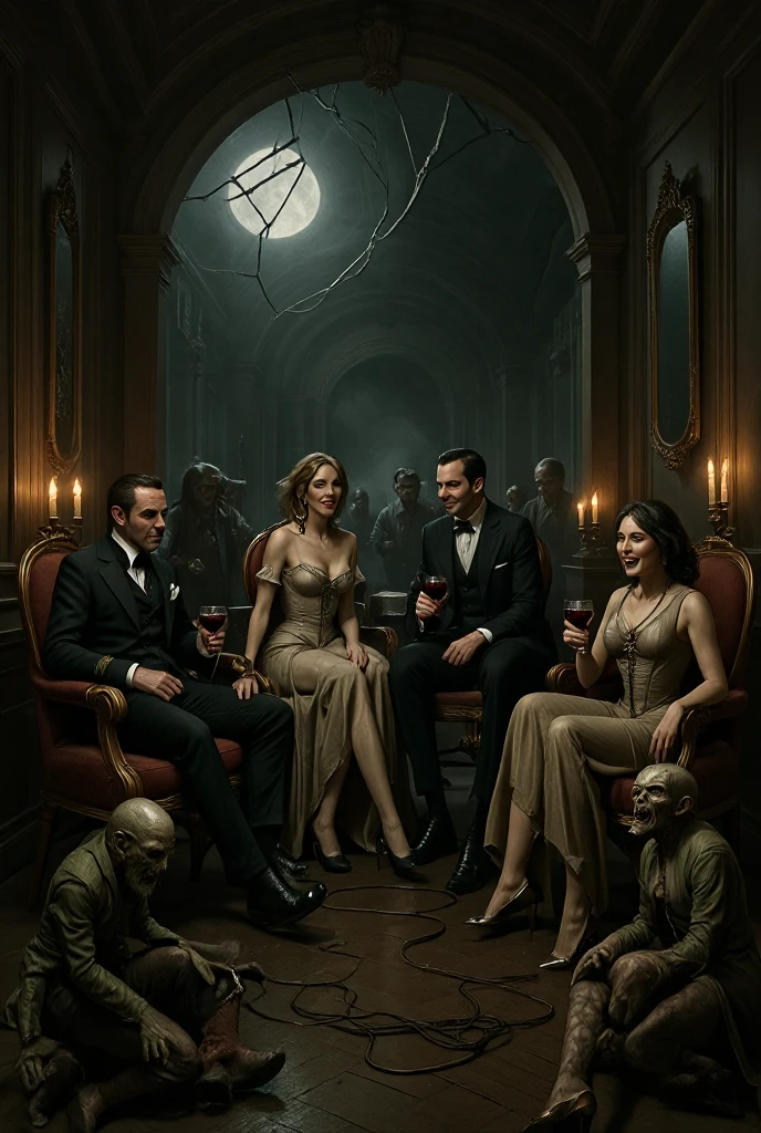 michelle dockery, jason butler harner jessica brown-findlay, harry lloyd are in the bar drinking and smiling