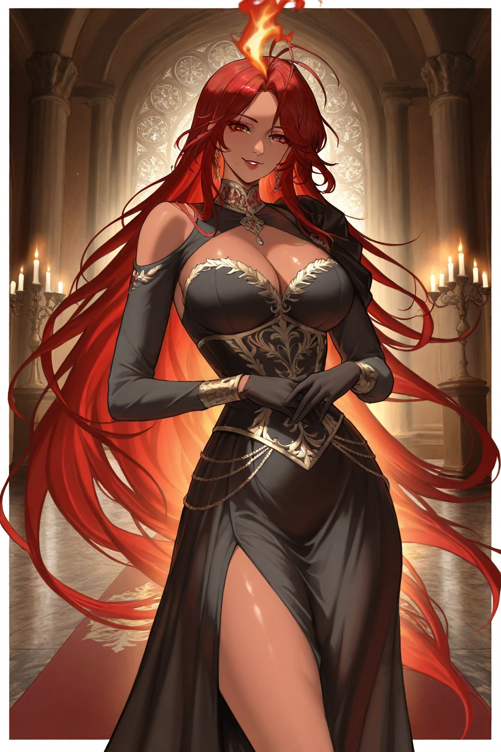Beautiful woman with red hair in an enchanted castle