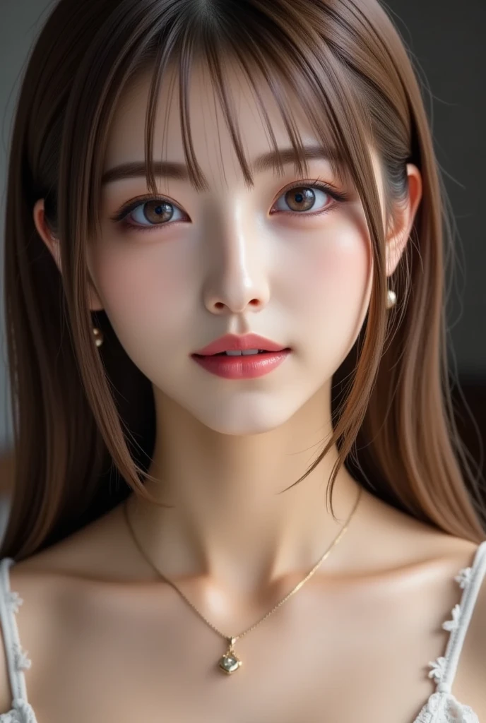 (Close-up:1.4)、(RAW photo:1.2)、(photorealistic:1.4)、(masterpiece:1.3)、(highest quality:1.4)、solo、7 head and body、(beautiful detailed eyes)、(charming big eyes)、(beautiful double eyelids)、(beautiful and detailed face)、natural makeup、long eyelashes、(gentle smile:1.2)、(Detailed clothing features)、Transparent skin、(shiny skin)、(slender and beautiful girl)、(cute face)、(cute:1.2)、(gentle smile:1.2)、(beautiful breastedium breasts:1.3)、