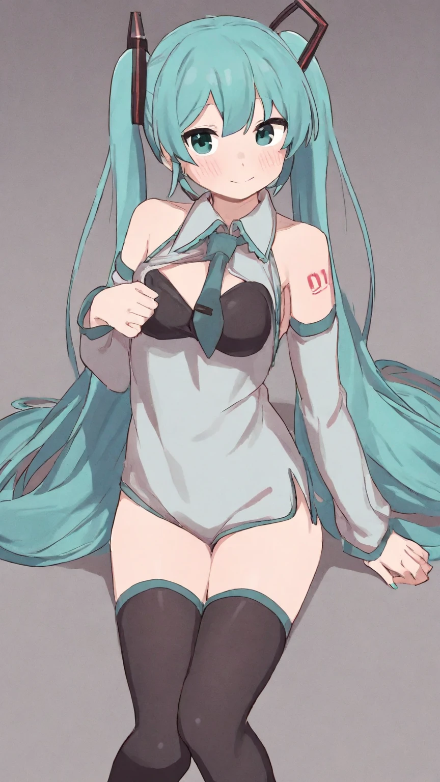 pneuma \(xenoblade\), 1girl, absurdres, bangs, breasts, earrings, green eyes, green hair, headpiece, highres, inuisbink, jewelry, large breasts, long hair, ponytail, solo, swept bangs, tiara, very long hair, xenoblade chronicles \(series\), (xenoblade chronicles 2), team rocket,team rocket uniform,white skirt,red letter R,crop top,black thigh-highs,black elbow gloves