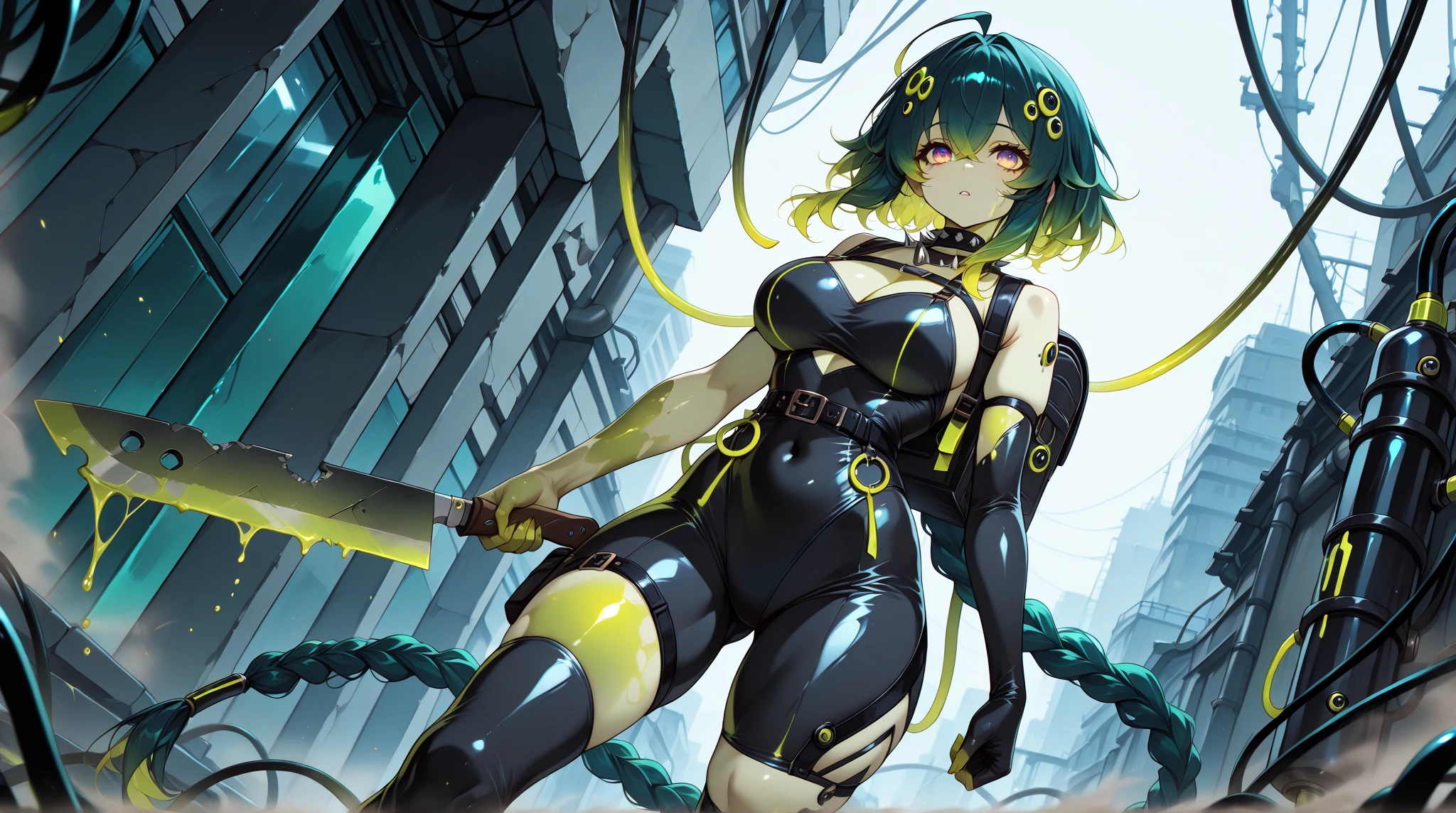 Masterpiece, best quality, 4k, Insanely Definition, uncensored, rating explicit, full body, gorgeous bimbo, neon green hair, black highlights, straight bangs, bright green eyes((VERY YOUNG TEEN GIRL)), (()), ((SHE'S VERY SHORT, 4'9'')) DETAILED CAPTIVATING EYES, hair, 2d, huge breasts, natural breasts, bimbo, slut, hourglass bodyshape, WEARING RIPPED FISHNET LEGGINGS, BLACK lipstick, PALE SKIN, GOTH,, both eyes open, , TRASHY HOOKER, , choker, pierced nipples, big round fake ass,, slut, whore, stripper, masturbating (((detailed anime eyes))) (((sexy pose)))standing up