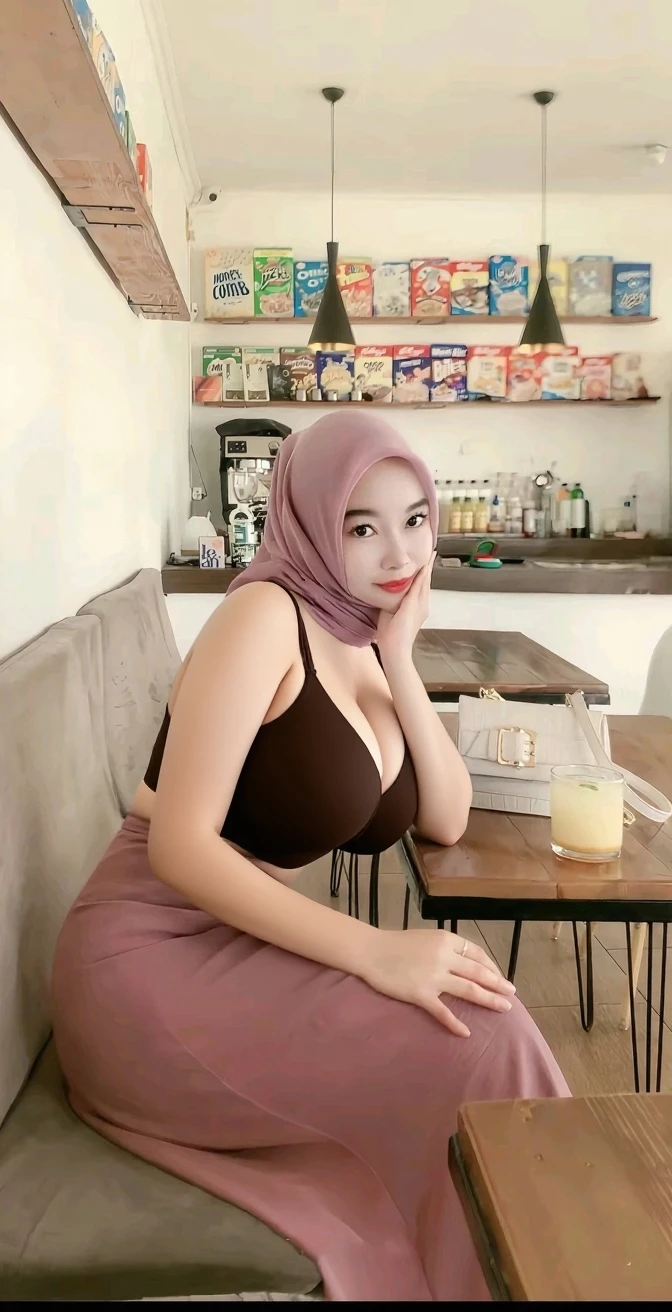 50 years Old, Hijab Indonesian mature woman, Big Tits : 66.9, Gamis, Breast out from her clothes : 1.9, at doctor office, Dark light, at Nighttime