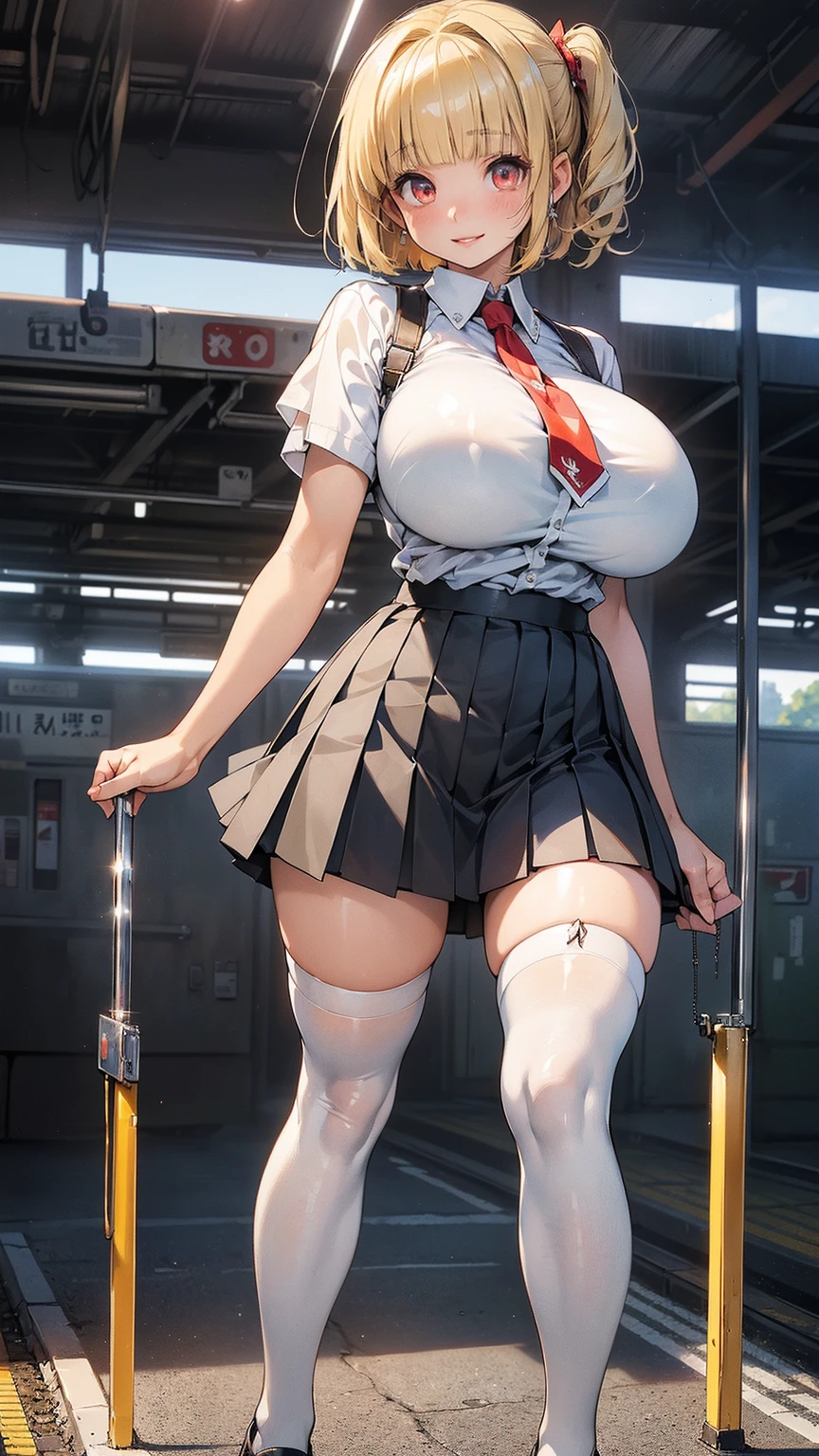 1 Girl,office lady,Emma,High-cut underwear,((Low - Angle,open legs,A big smile,office lady,mini skirt,Pleated skirt,Pointed Chest,panties under pantyhose,angle of view of ceiling,Very elegant white panties,pubic hair,Black Pantyhose,Camel Toe)),((from below:1.7)),((Highest quality, wonderful,8K, masterpiece :1.3)), (Realistic, photoRealistic:1.4),(very fine and beautiful skin),blonde,Very detailed,Cinema Lighting, Detailed light, Best Shadow, Dynamic Angle,Super big breasts:1.6, Plump thighs
