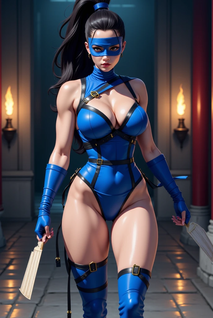 masterpiece, best quality, masterpiece, best quality, agrias, glasses, blued leotard with a midriff cutout, standing, looking at viewer, black hair, straight hair, superhero, boots, high leg, blue gloves, , detailed face, muscular, She weak, she is chained to the roof, she is standing and chain, she being humiliated, big chest, she suffering in pain,(alone), detailed face, she is covered in green slime, green slime dripping everywhere, ancient pyramid, age 39 , milf