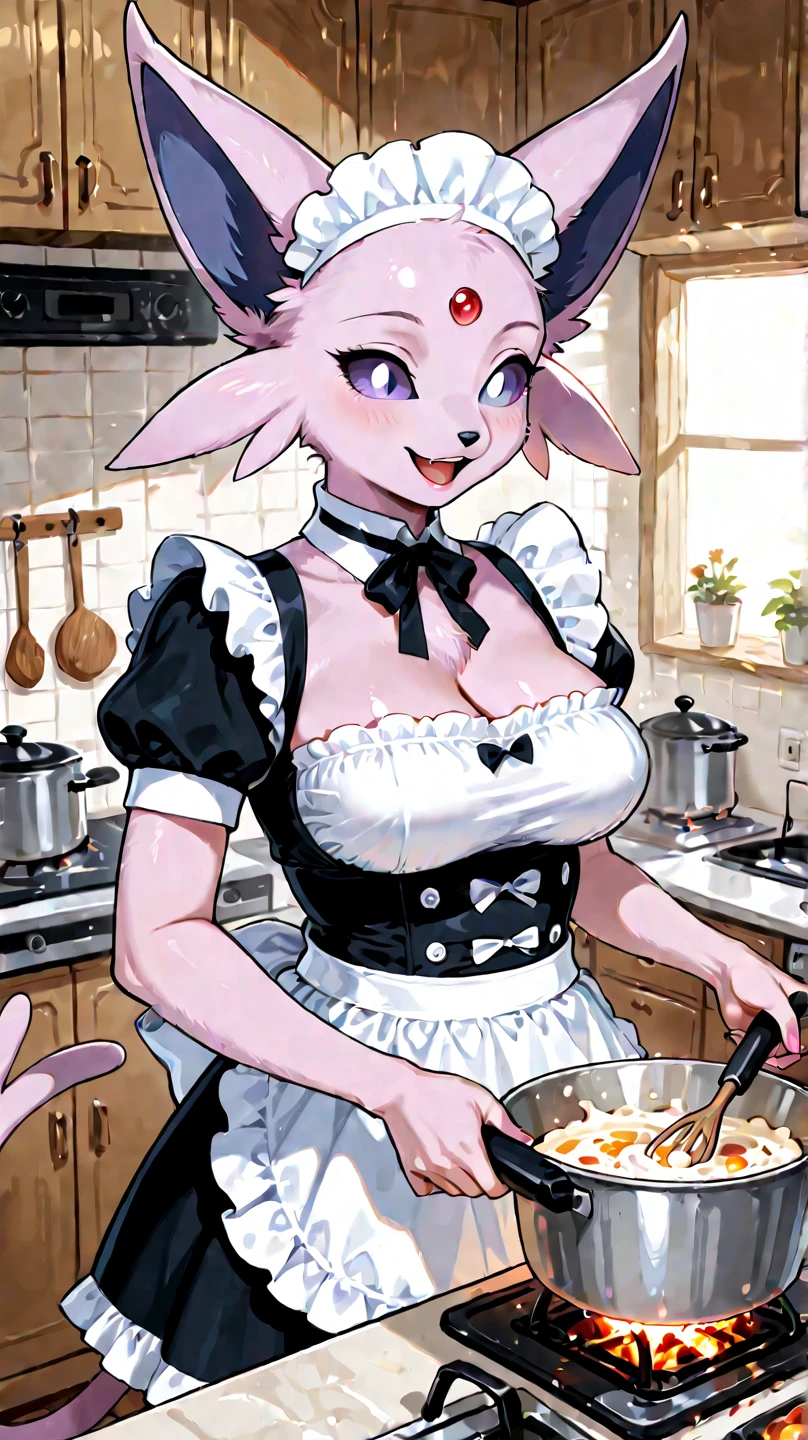 Lycanroc,furry,Bust 87,Waist 57,Thigh 86,Good resolution,kitchen,Pink bikini, maid outfit,Good light and shadow details,shade,sexy body,blushing
