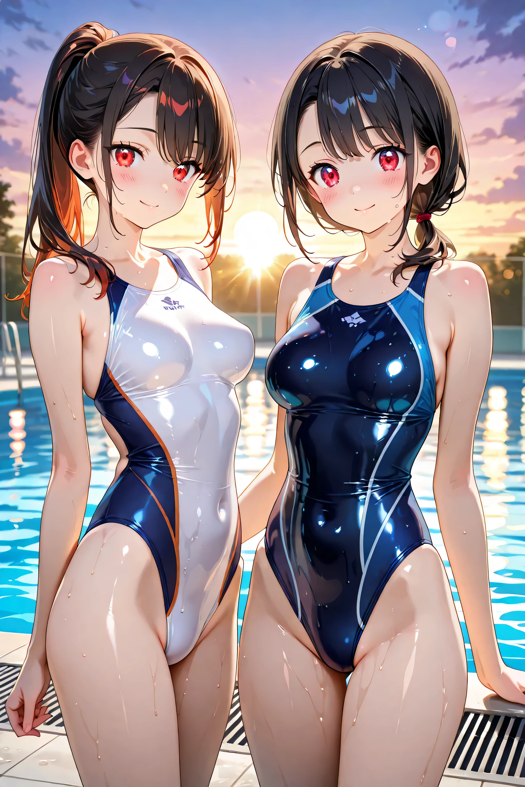 swimming uniform,Cover your chest with one hand(Occlusion),One hand pulls the skirt,Attention to detail。"