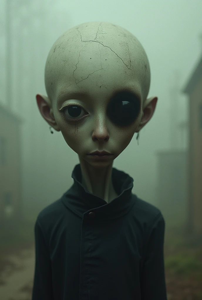 A man with no nose,have one giant eye